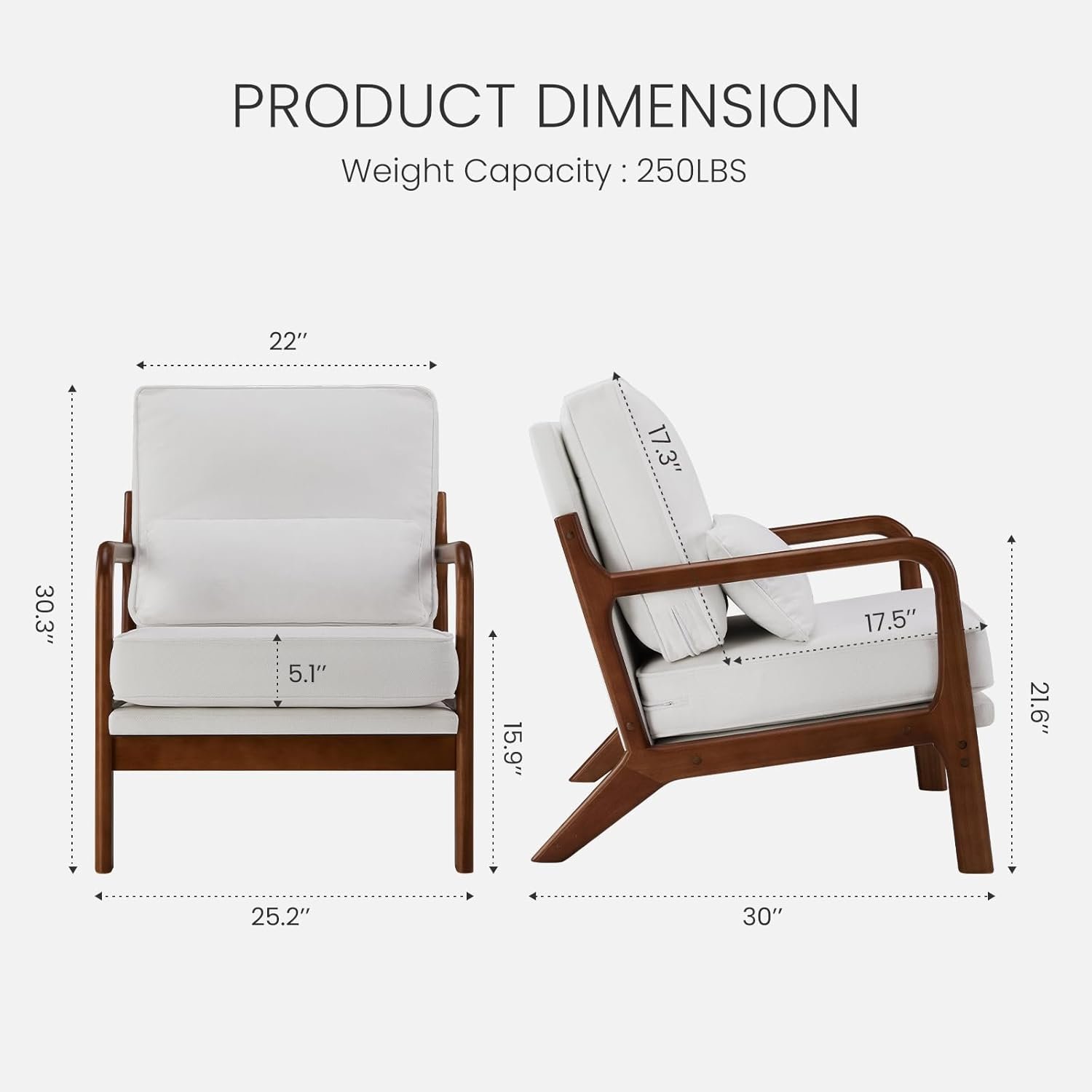HOMEFLA Mid Century Modern Accent Chair with Pillow,Lounge Chair for Indoor Living Room Reading Comfortable Elegant Design,Reading Chair with Wood Frame for Living Room,Bedroom,Belcony,Beige - Image 5