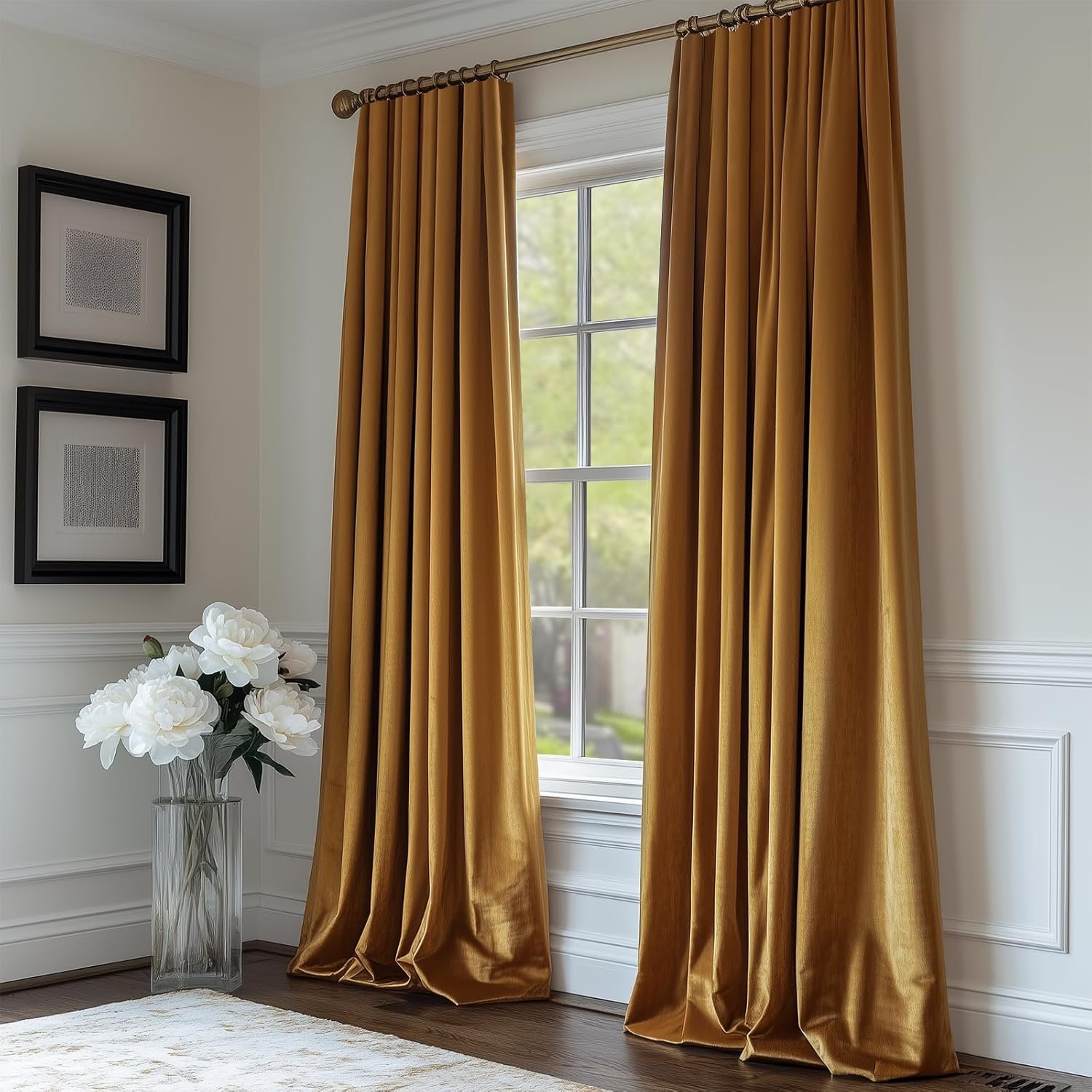 Lazzzy Velvet Blackout Curtains Brown Thermal Insulated Drapes for Bedroom Living Room Darkening 108 Inches Extra Long Window Treatments Super Soft Luxury Rod Pocket 2 Panels Gold Brown - Image 5