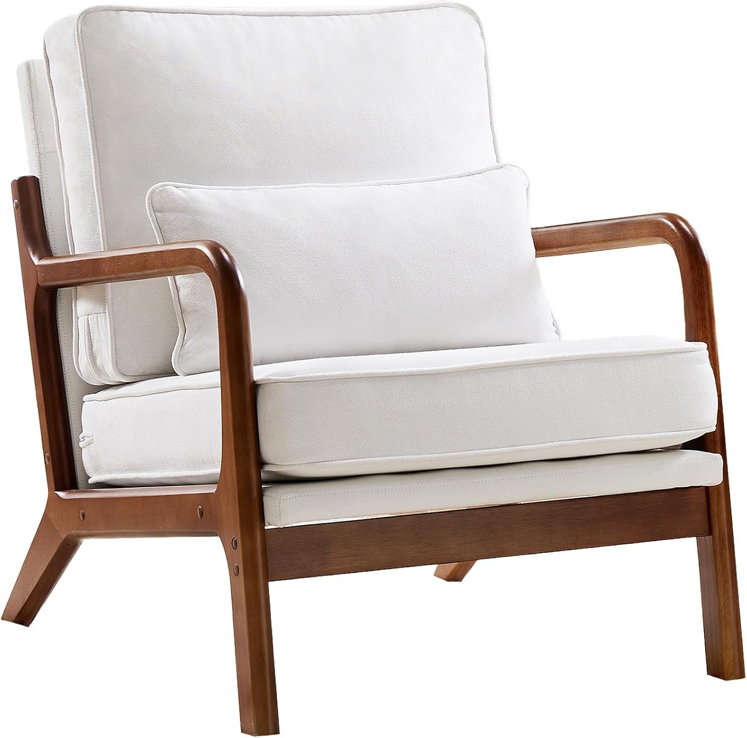 HOMEFLA Mid Century Modern Accent Chair with Pillow,Lounge Chair for Indoor Living Room Reading Comfortable Elegant Design,Reading Chair with Wood Frame for Living Room,Bedroom,Belcony,Beige