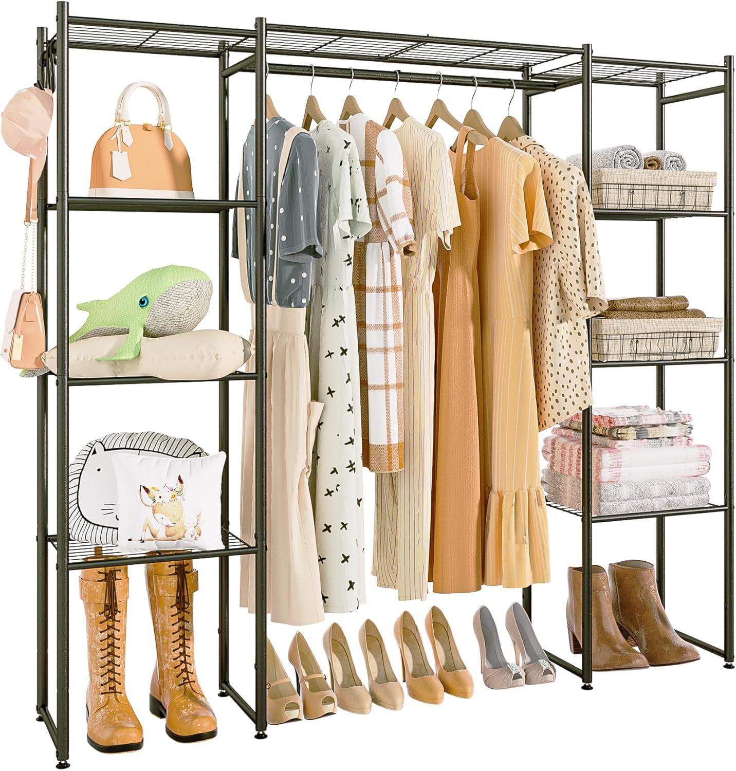 Wardrobe Closet, Portable Clothing Rack for Hanging Clothes, Free Standing Closet Organizers and Storage System with 4 Tiers Shelves for Cloakroom Bedroom, Black - Image 4