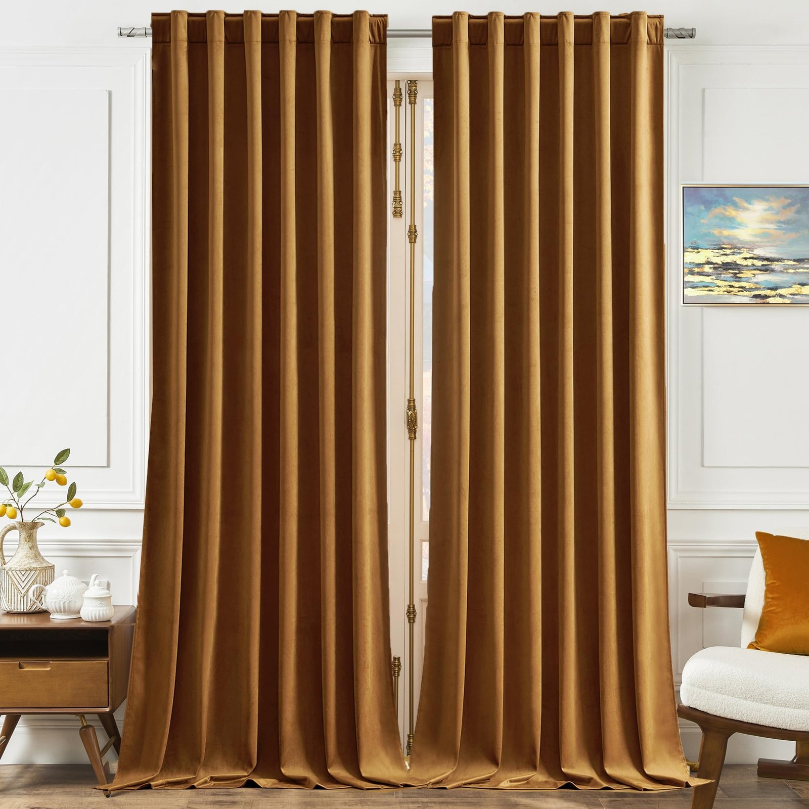 Lazzzy Velvet Blackout Curtains Brown Thermal Insulated Drapes for Bedroom Living Room Darkening 108 Inches Extra Long Window Treatments Super Soft Luxury Rod Pocket 2 Panels Gold Brown - Image 7
