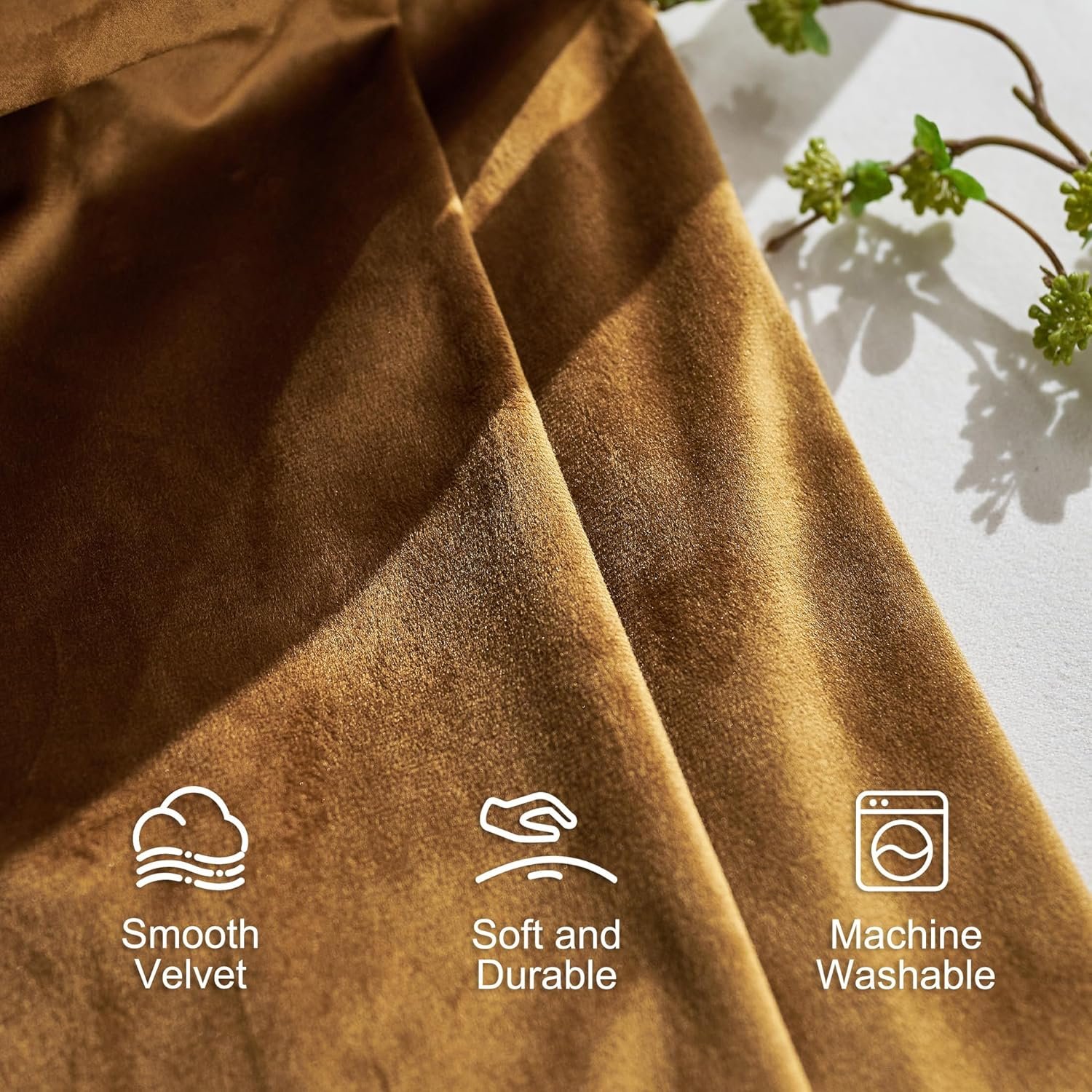 Lazzzy Velvet Blackout Curtains Brown Thermal Insulated Drapes for Bedroom Living Room Darkening 108 Inches Extra Long Window Treatments Super Soft Luxury Rod Pocket 2 Panels Gold Brown - Image 3