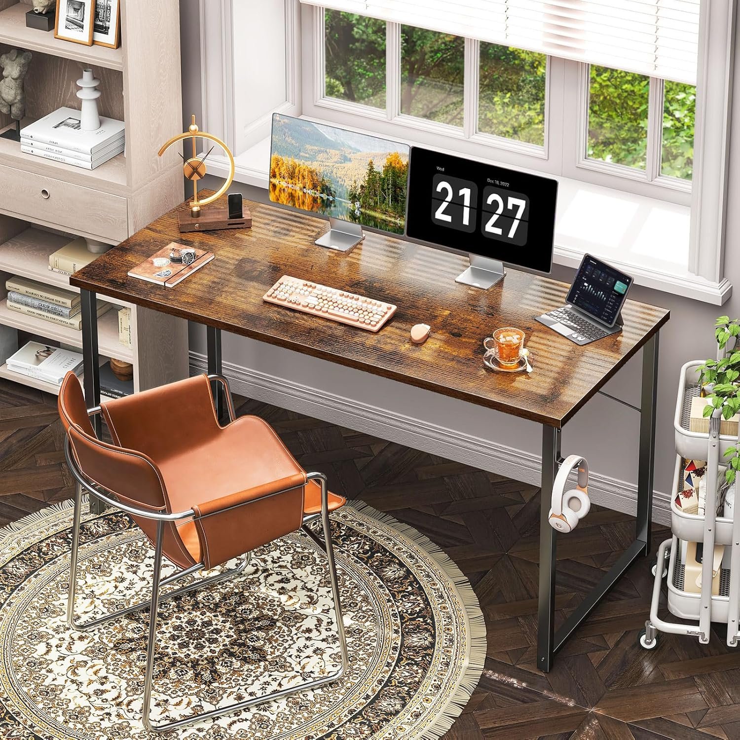 Coleshome 48 Inch Computer Desk, Modern Simple Style Desk for Home Office, Study Student Writing Desk, Vintage - Image 4